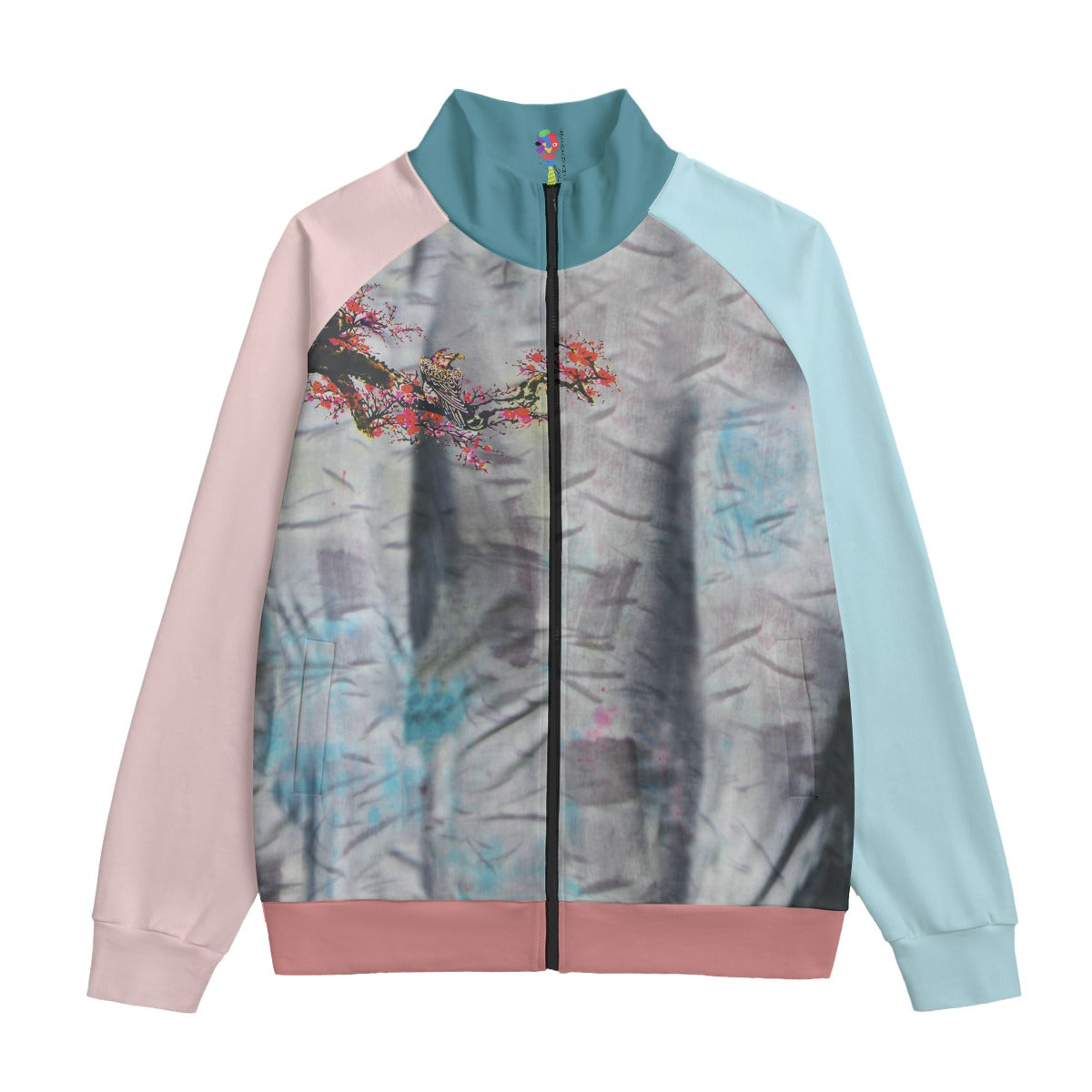 Lotus Cherry Tree Stand Up Collar Unisex Cotton Jacket