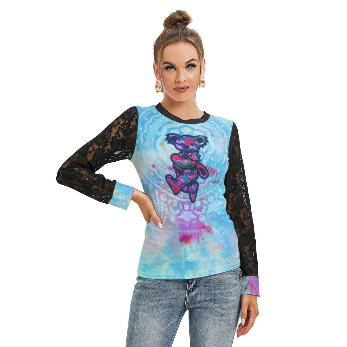 All-Over Print Women's T-shirt And Sleeve With Black Lace