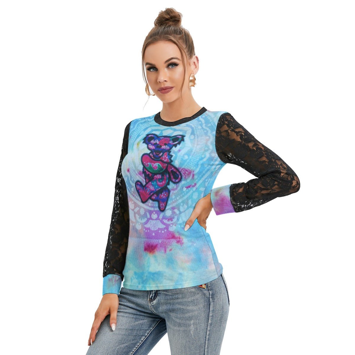 All-Over Print Women's T-shirt And Sleeve With Black Lace