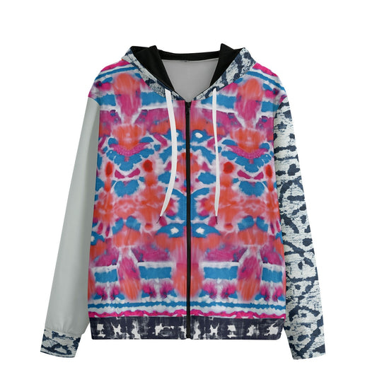 Shibori Bloom II Cotton Unisex Zip Hoodie