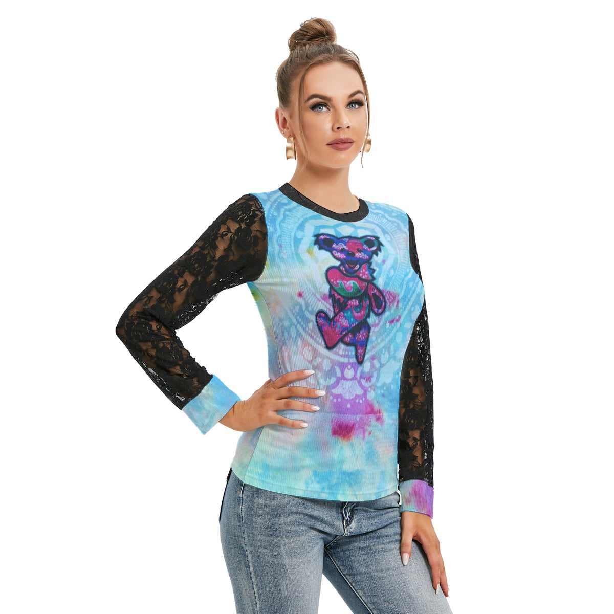 All-Over Print Women's T-shirt And Sleeve With Black Lace